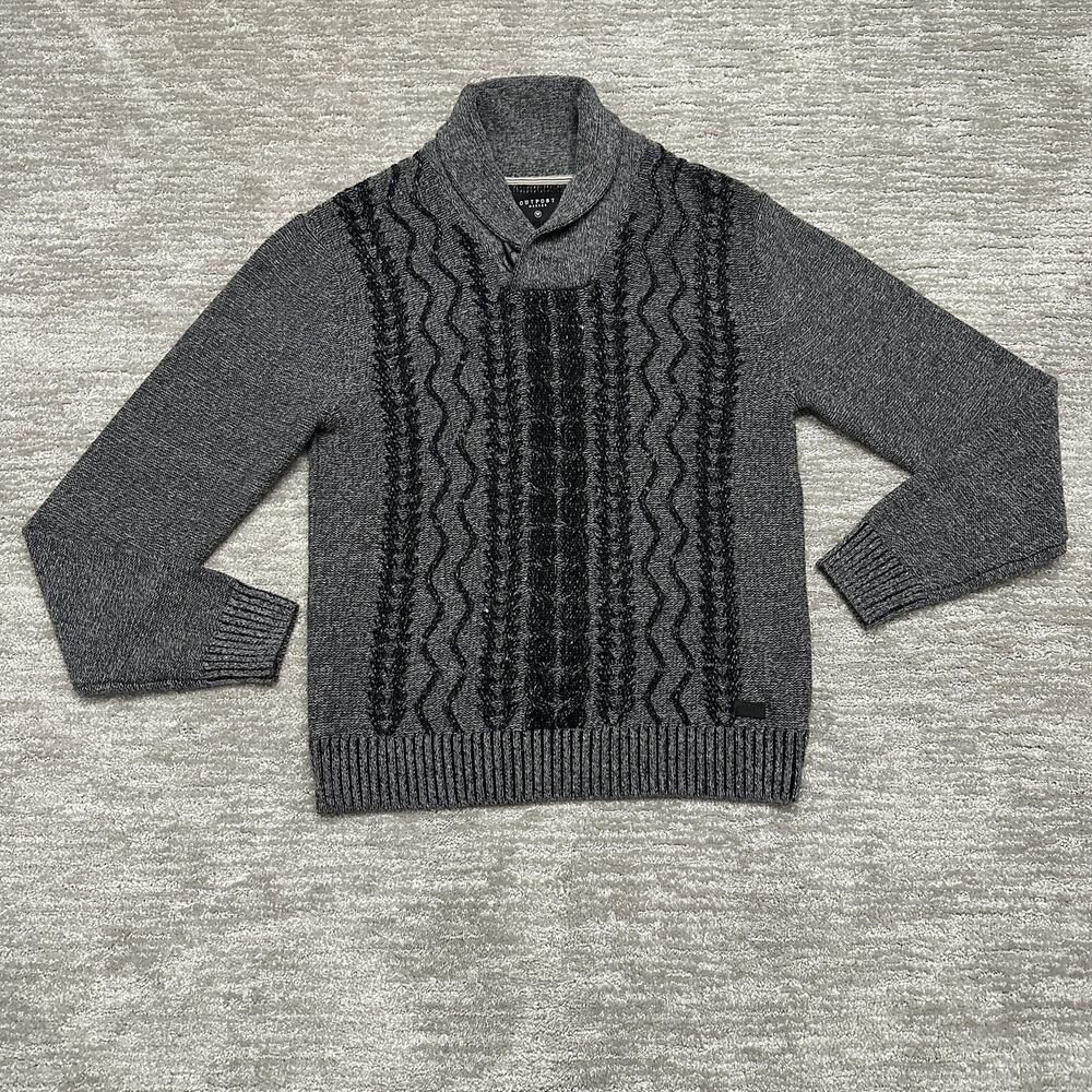 Outpost Makers Sweater Mens Medium Gray Shawl Collar Heavyweight Aztec Western